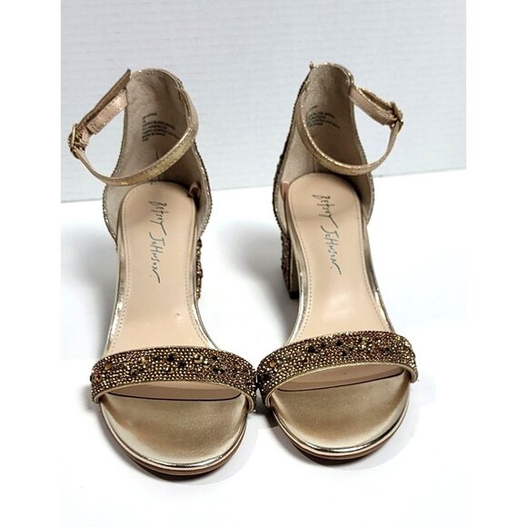 Blue by Betsey Johnson Mari Gold Glitter Block Heel Sandals Size 7M - Picture 3 of 11